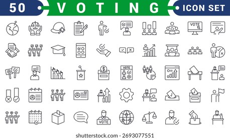 Simple set of voting related vector icons. Contains such icons as electronic voting, raising hands, ratings of candidates, ballot boxes and more.