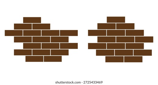 Conjunto simples de ícones de parede em estilo de linha na moda. Parede de tijolo construir pilha de barracão casa de negócios. Construção de parede de ícone de pedra de tijolo. 
