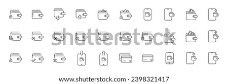 Simple Set of Wallet Related Vector thin Line Icons. Contains such Icons as Top up or Withdraw Funds, mobile payment, mobile wallet , money transfer, payment and more. editable stroke. eps 10 vector