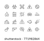 Simple Set of Warnings Related Vector Line Icons. 
Contains such Icons as Toxic, Explosive, Flammable and more.
Editable Stroke. 48x48 Pixel Perfect.