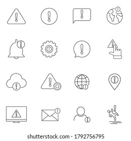 Simple Set of Warnings Related Vector Line Icons. Contains such Icons as Alert, Warning Sign, Exclamation Mark and more. Symbol, logo illustration.