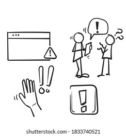 Simple Set of Warnings Related Vector Line Icons in doodle hand drawn style. isolated 