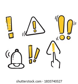 Simple Set of Warnings Related Vector Line Icons in doodle hand drawn style. isolated 