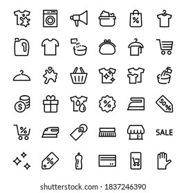Simple set of washing related vector line Icons. Contains icons such as washing machine, powder, laundry, dirty t-shirt and much more. On a white background, editable stroke. 48x48 pixels perfect.