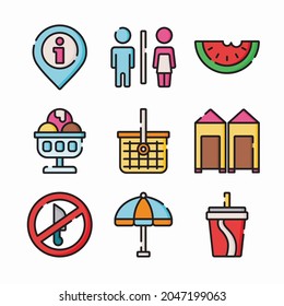 Simple Set Water park Vector Color Icons. Color with Editable stroke
