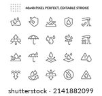 Simple Set of Waterproof Related Vector Line Icons. 
Contains such Icons as Drop Warning, Moisture Resistant Textile, Allowed to wash under water and more. Editable Stroke. 48x48 Pixel Perfect.