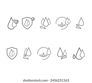 Simple Set of Waterproof Related Vector Line Icons. Contains such Icons as Drop Warning, Moisture Resistant Textile, Allowed to wash under water and more. Editable Stroke. 48x48 Pixel Perfect.
