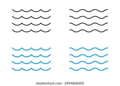 Conjunto simple de ilustraciones de ondas en diferentes variaciones. Curva los patrones de agua. Iconos vectoriales en estilo plano