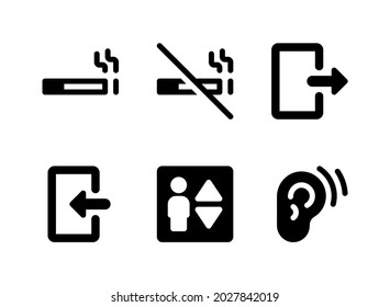 Simple Set of Way Finding Related Vector Solid Icons. Contains Icons as No Smoking, Exit, Enter, Lift and more.