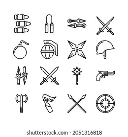 Conjunto simple de iconos de línea de vectores relacionados con armas