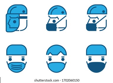 Simple set wear protective face mask icons for your design