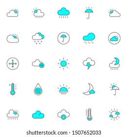 simple set of weather filled line icons isolated on white background and suitable for UI, app, web, and software.