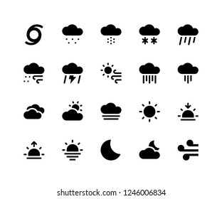 Simple Set of Weather Related Vector Glyph Icons. Contains such Icons as cloud, sleet, snow, rain, wind, thunder and More. pixel perfect vector icons based on 32px grid. Well Organized and Layered