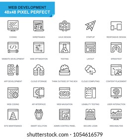 Simple Set Web Design and Development Line Icons for Website and Mobile Apps. Contains such Icons as Coding, App Development, Usability. 48x48 Pixel Perfect. Editable Stroke. Vector illustration.