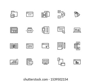 Simple Set of Web Development Related Vector Line Icons. Contains such Icons as Content, Image Gallery, Layout Settings and more.