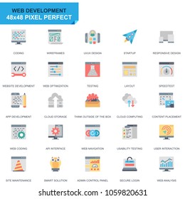 Simple Set Web Disign and Development Flat Icons for Website and Mobile Apps. Contains such Icons as Coding, App Development, Usability. 48x48 Pixel Perfect. Editable Stroke. Vector illustration.