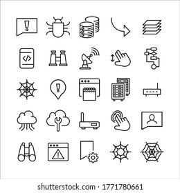 Einfache Auswahl an Web-Icons im trendigen Linienstil. Moderne Vektorsymbole einzeln auf weißem Hintergrund. Lineare Piktogrammpackung. Kollektion von Line-Icons für Web-Apps und mobiles Konzept.