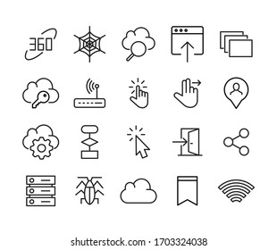 Simple set of web modern thin line icons. Trendy design. Pack of stroke icons. Vector illustration isolated on a white background. Premium quality symbols.