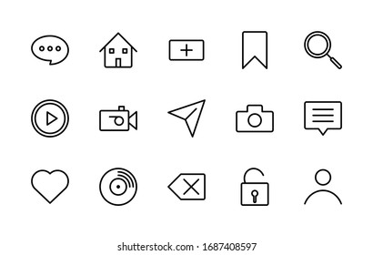 A simple set of web-related vector line icons. Contains icons such as: camera, magnifier, heart, message, video camera, text, disk, lock, and more. Editable Stroke. 48x48 pixels is perfect.