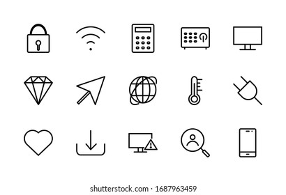 A simple set of web-related vector line icons. Contains icons such as: monitor, arrow, wi-fi, heart, phone, globe, safe, calculator, lock and more. Editable Stroke. 48x48 pixels is perfect.
