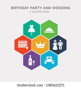 simple set of wedding carriage, wedding champagne, wedding couple, crown icons, contains such as icons day, dinner, dress and more. 64x64 pixel perfect. infographics vector