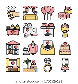 Simple Set of Wedding Related Vector Line Icons Color