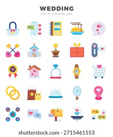 Conjunto simple de iconos planos de Vector relacionados con la Boda.