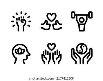 Simple Set of Wellness Related Vector Line Icons. Contains Icons as Resistance, Thumbs Up, Workout and more.