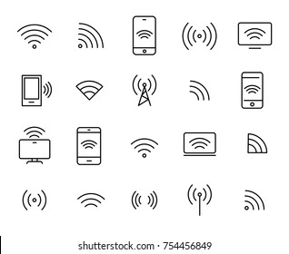 Simple set of wi-fi related outline icons. Elements for mobile concept and web apps. Thin line vector icons for website design and development, app development. Premium pack.