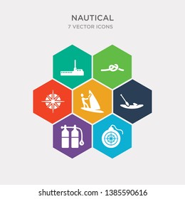 simple set of wind rose, aqualung, kayak, windsurf icons, contains such as icons compass, rope knot, ferry facing right and more. 64x64 pixel perfect. infographics vector