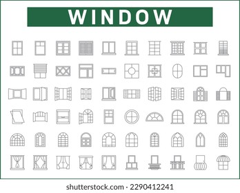 Simple Set of window Related Vector Line Icons. Vector collection of open, close, curtain, French door, glass and design elements symbols or logo element.