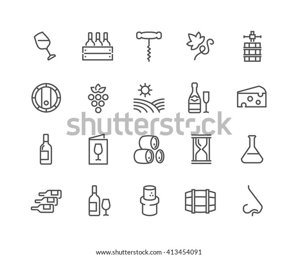 Simple Set of\
Wine Related Vector Line Icons. \
Contains such Icons as Wine\
Press, Winery, Nose, Cork, Cheese, Menu Vineyard and more.\
\
Editable Stroke. 48x48 Pixel Perfect.\

