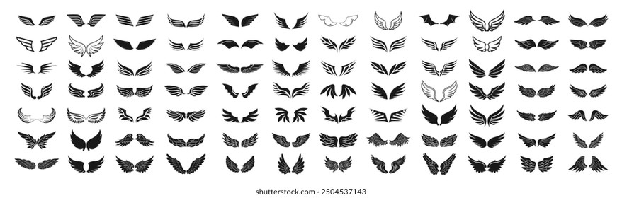 Simple set of wings vector icons for web design on transparent background