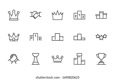 Simple set of winner icons in trendy line style. Modern vector symbols, isolated on a white background. Linear pictogram pack. Line icons collection for web apps and mobile concept.