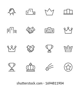 Einfache Auswahl an Gewinnersymbolen im trendigen Linienstil. Moderne Vektorillustration-Symbole einzeln auf weißem Hintergrund. Lineare Piktogrammpackung. Kollektion von Line-Icons für Web-Apps und mobiles Konzept.