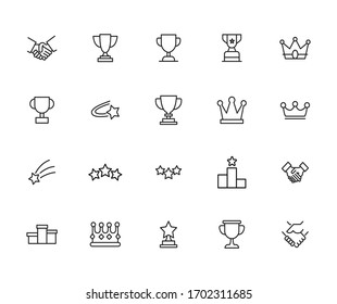 Sencillo conjunto de iconos ganadores en estilo de línea de moda. Símbolos vectoriales modernos, aislados en un fondo blanco. Envase para pictogramas lineales. Colección de iconos de línea para aplicaciones web y concepto móvil.