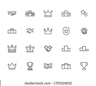 Simple set of winner icons in trendy line style. Modern vector symbols, isolated on a white background. Linear pictogram pack. Line icons collection for web apps and mobile concept.