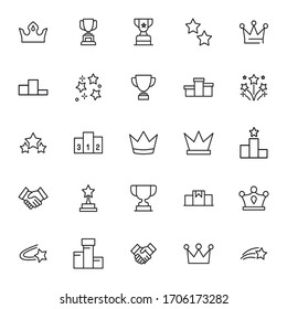 Simple set of winner icons in trendy line style. Modern vector symbols, isolated on a white background. Linear pictogram pack. Line icons collection for web apps and mobile concept.