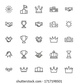 Simple set of winner icons in trendy line style. Modern vector symbols, isolated on a white background. Linear pictogram pack. Line icons collection for web apps and mobile concept.
