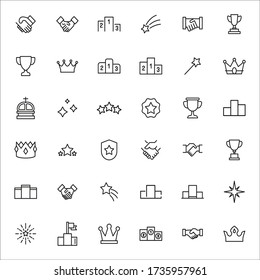Simple set of winner icons in trendy line style. Modern vector symbols, isolated on a white background. Linear pictogram pack. Line icons collection for web apps and mobile concept.
