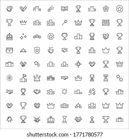Einfache Auswahl an Gewinnersymbolen im trendigen Linienstil. Moderne Vektorsymbole einzeln auf weißem Hintergrund. Lineare Piktogrammpackung. Kollektion von Line-Icons für Web-Apps und mobiles Konzept.