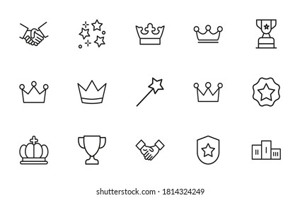 Simple set of winner icons in trendy line style. Modern vector symbols, isolated on a white background. Linear pictogram pack. Line icons collection for web apps and mobile concept.