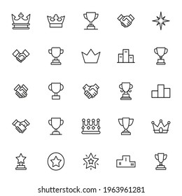 Simple set of winner icons in trendy line style. Modern vector symbols, isolated on a white background. Linear pictogram pack. Line icons collection for web apps and mobile concept.