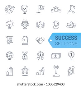 Simple Set of Winning Related Vector Line Icons. Contains such Icons as Laurel Branch, Like, Reward, Achievement and more.