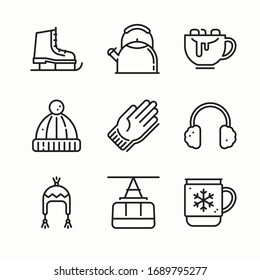 Simple Set Winter Essentials Vector line Icons