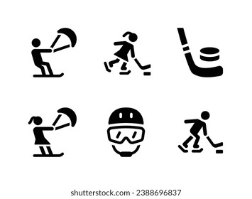 Einfache Reihe von Wintersport verwandten Vektor Solid Icons. Enthält Symbole wie Schneekitt, Eishockey und mehr.