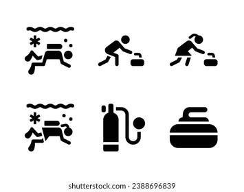 Simple Set of Winter Sport Related Vector Solid Icons. Contains Icons as Ice Diving, Curling and more.