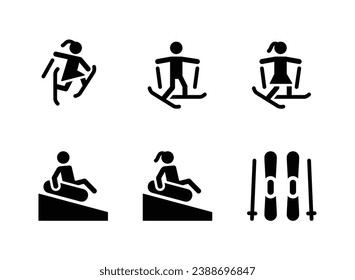 Simple Set of Winter Sport Related Vector Solid Icons. Contains Icons as Freestyle Skiing, Snow Tubing and more.