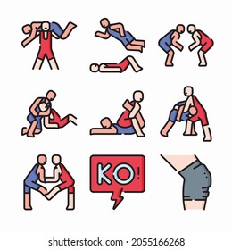 Simple Set Wrestling Vector Color Icons