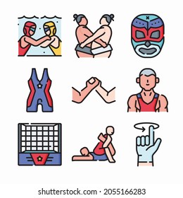 Simple Set Wrestling Vector Color Icons